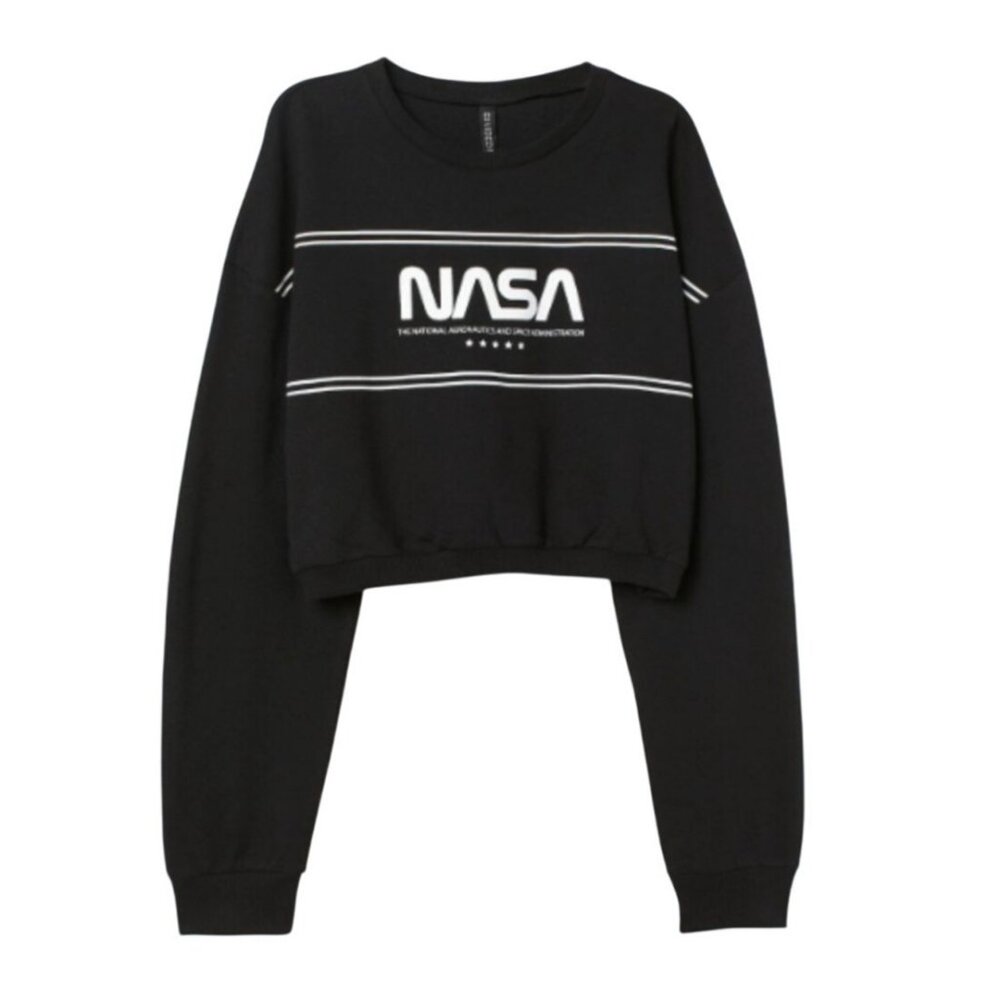 NWT H&M NASA Graphic Print Cropped Sweatshirt XS Sweater Crop Top Space Core